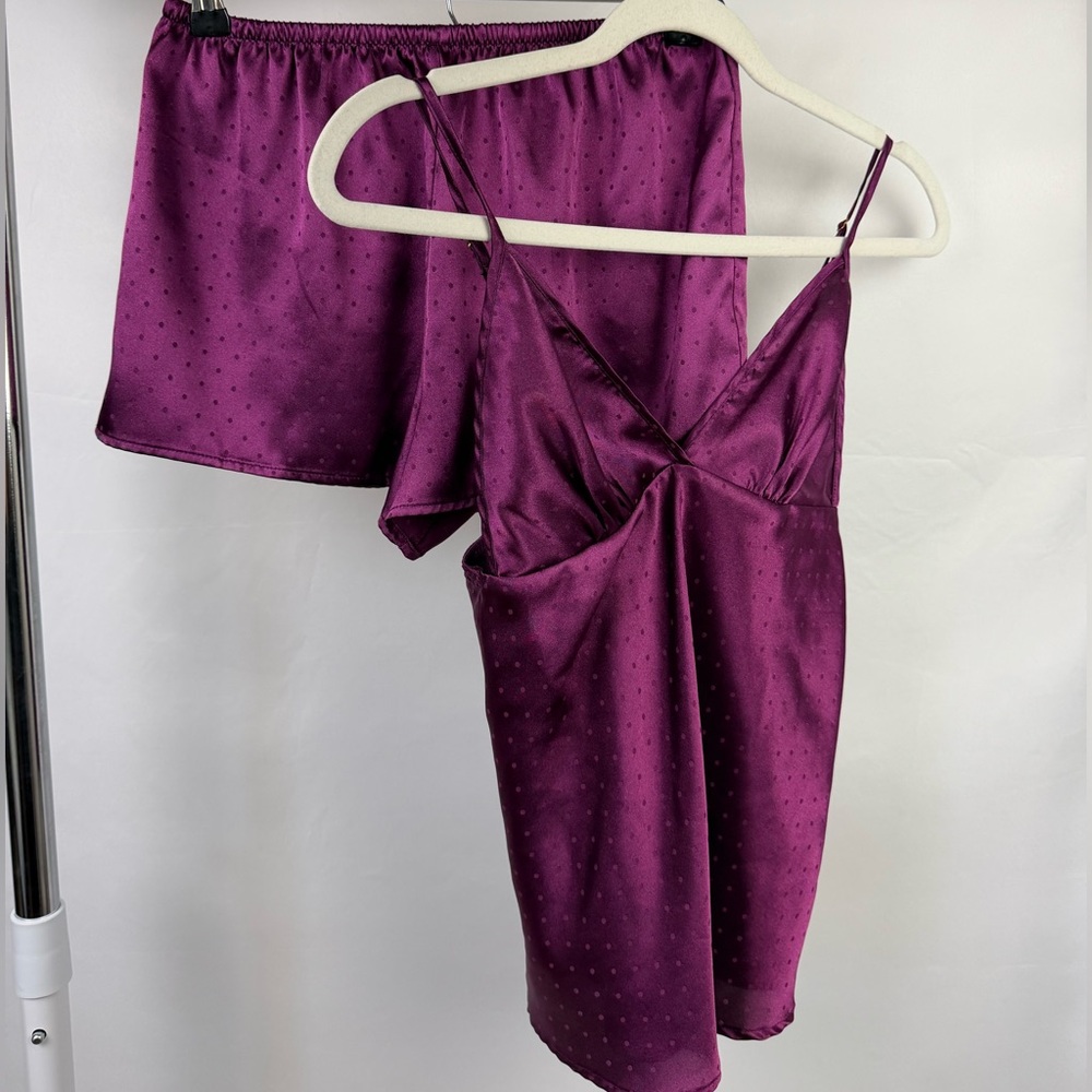 Flora by Flora Nikrooz Satin Pajama Set‎ Purple Polka Dot Cami Shorts Smal